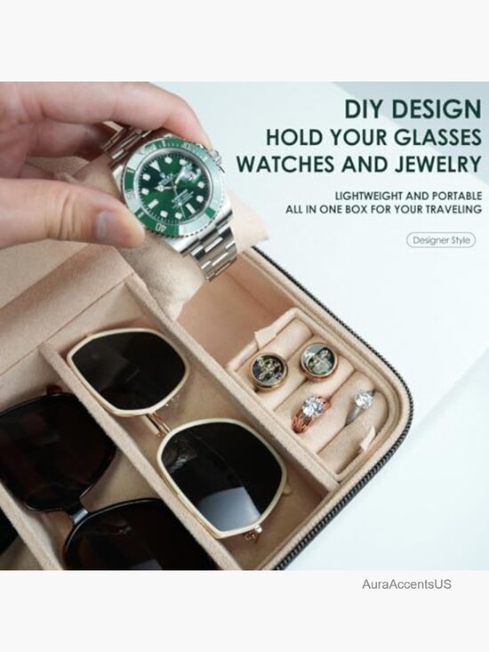 4-Slot Real Leather Sunglasses Travel Case Eyeglass Storage Box Organizer main image 4